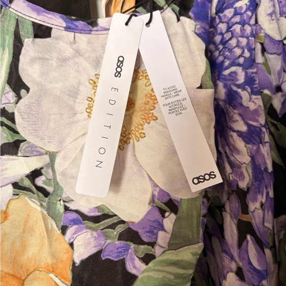 ASOS Edition Curve Floral Mini Dress Voluminous Sleeve Purple Black BNWT US 24 - Picture 7 of 9